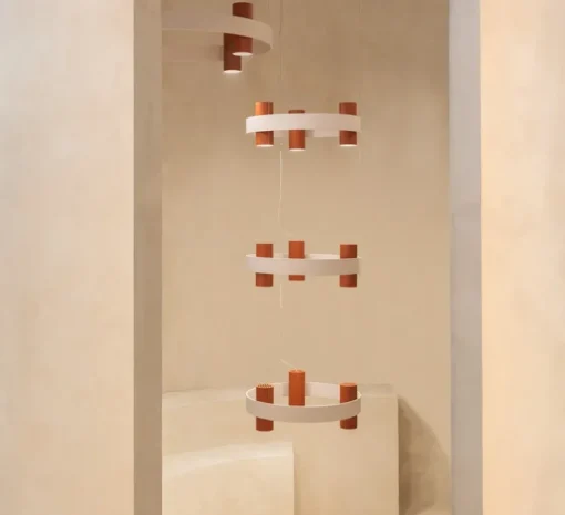 Suspension, Nastro 563.19, coquille d'œuf, terracotta, IP40, LED, dim, 2700K, 12000 lm, Ø61,5cm, H194cm - Tooy
