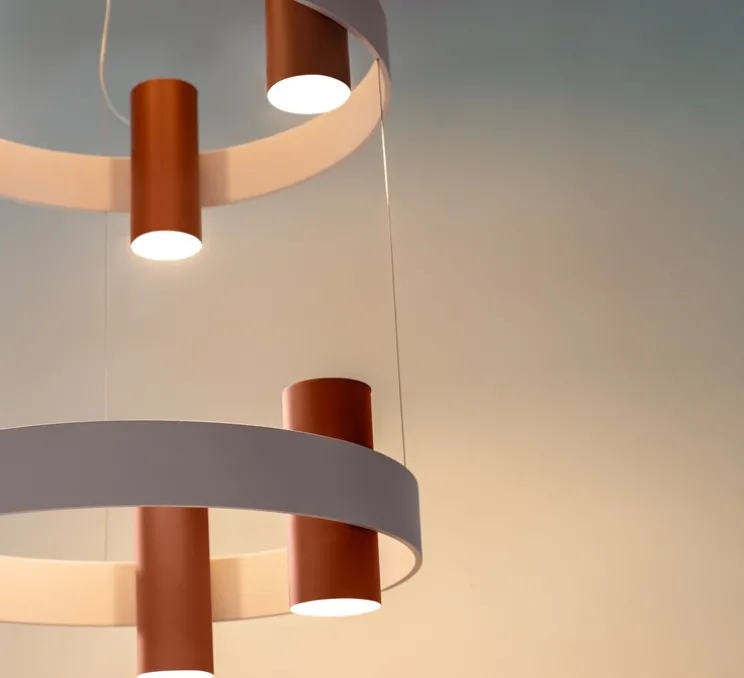 Suspension, Nastro 563.19, coquille d'œuf, terracotta, IP40, LED, dim, 2700K, 12000 lm, Ø61,5cm, H194cm - Tooy