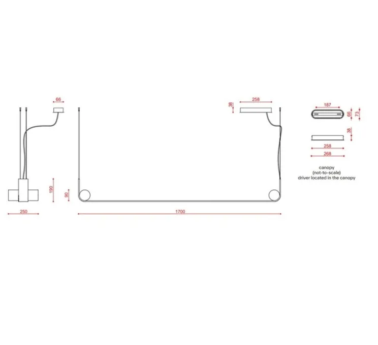 Suspension, Nastro 563.22, direct, coquille d'œuf, noir texturé, IP40, LED, dim, 2700K, 8000 lm, L170cm, H19cm - Tooy