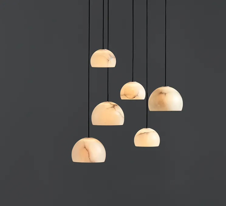 Suspension, Neil 21, albâtre, câble noir et rosace nickel mat, LED, 2700K, 654lm, Ø21cm, H14cm - Carpyen