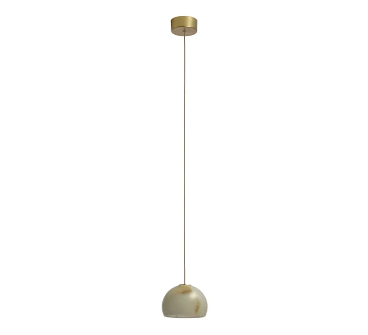 Suspension, Neil 15, albâtre, câble et rosace or satiné, LED, 2700K, 654lm, Ø15cm, H10cm - Carpyen