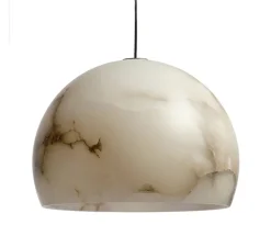Suspension, Neil 32, albâtre, câble noir et rosace nickel mat, LED, 2700K, 910lm, Ø32cm, H23cm - Carpyen