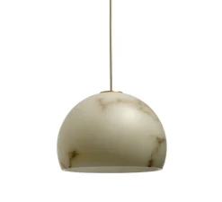 Suspension, Neil 21, albâtre, câble or et rosace or satiné, LED, 2700K, 654lm, Ø21cm, H14cm - Carpyen