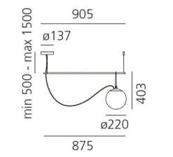 Suspension, NH S2, blanc, laiton, noir, L90,5cm, H40,3cm - Artemide