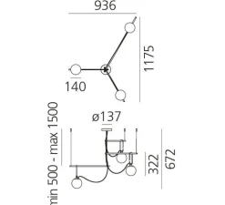 Suspension, NH S3, blanc, laiton, noir, L117,5cm, H67,2cm - Artemide