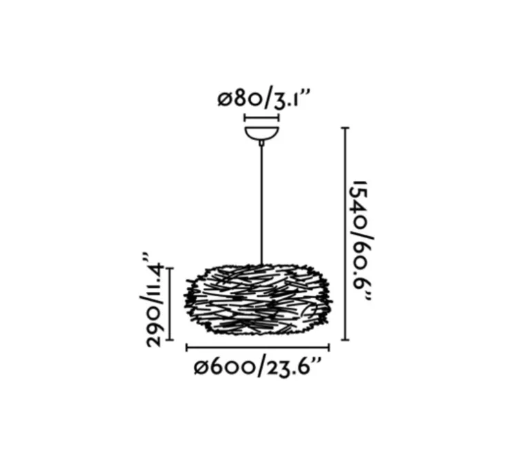 Suspension, NIDO, rotin, noir, LED, Ø60cm, H29cm - Faro