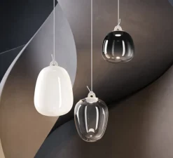 Suspension, Oblo Large sans rosace, blanc soie, LED, dim, 2700K, 1280 lm, Ø24,5cm, H34,7cm - Lodes