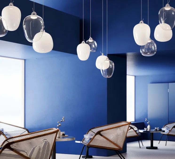 Suspension, Oblo Small sans rosace, blanc soie, LED, dim, 2700K, 1280 lm, Ø21cm, H24,3cm - Lodes