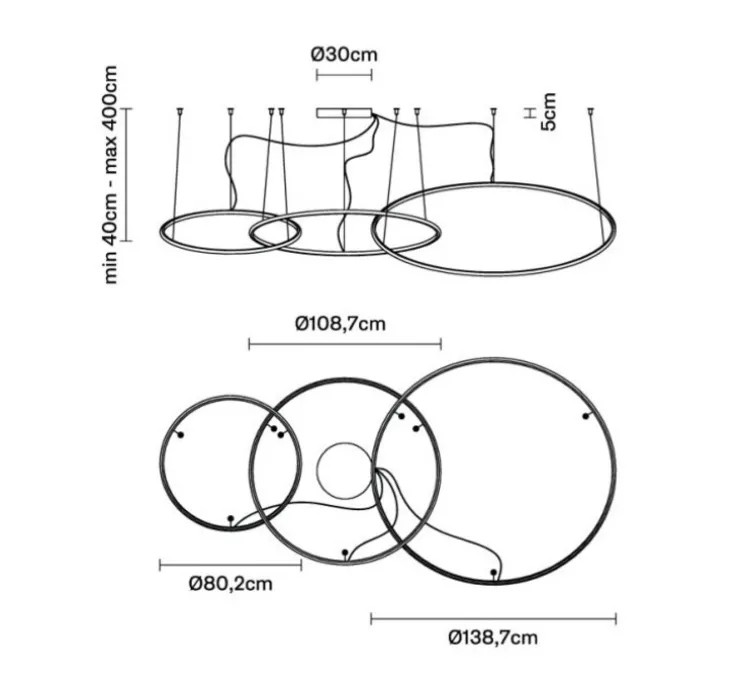 Suspension, Olympic F45- 3 diffusers, bronze, LED, 2700k, Ø138,7cm, H2cm - Fabbian