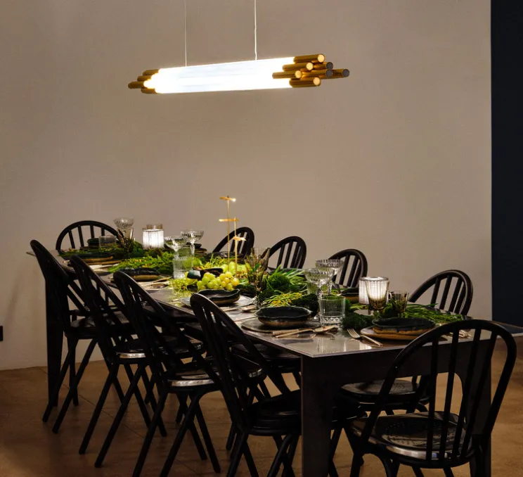 Suspension, ORG P H 1600, blanc, or, LED, 2700K, L160cm, H7,7cm - DCW éditions Paris