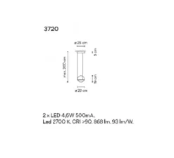 Suspension, Palma 3720, graphite, LED, 2700K, 685lm, Ø22cm, H19cm - Vibia