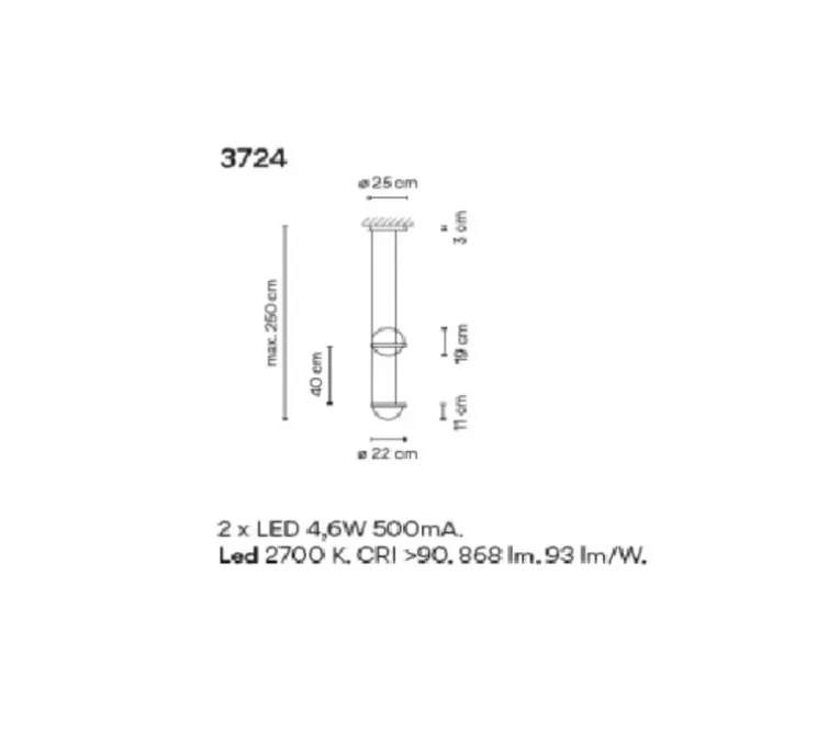 Suspension, Palma 3724, graphite, LED, 2700K, 685lm, Ø22cm, H40cm - Vibia