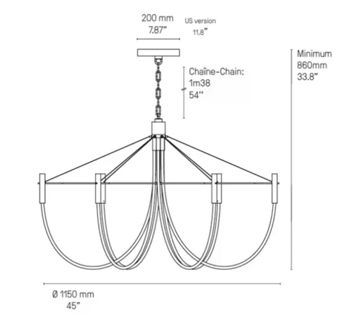 Suspension, Paradoxe 6L, laiton satiné, LED, dim, 2700K, 4800 lm, Ø115cm, H86cm - CVL