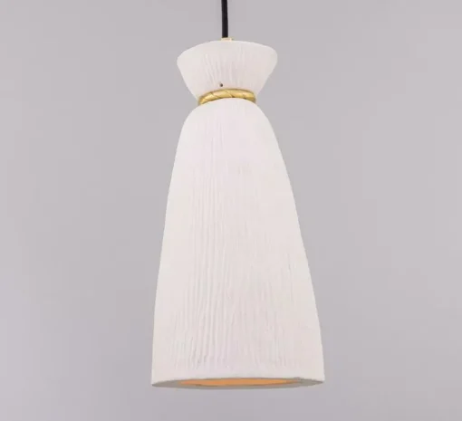 Suspension, Parva, blanc, laiton satiné, IP44, Ø14cm, H30cm - Mullan Lighting