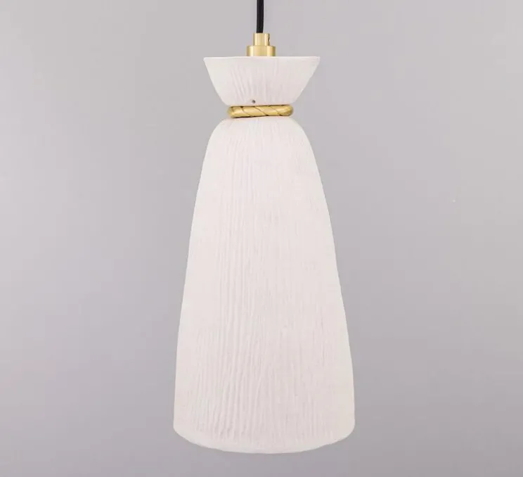 Suspension, Parva, blanc, laiton satiné, IP44, Ø14cm, H30cm - Mullan Lighting