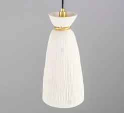 Suspension, Parva, blanc, laiton satiné, IP44, Ø14cm, H30cm - Mullan Lighting