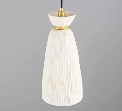 Suspension, Parva, blanc, laiton satiné, IP44, Ø14cm, H30cm - Mullan Lighting