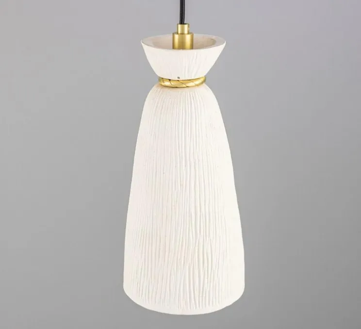 Suspension, Parva, blanc, laiton satiné, IP44, Ø14cm, H30cm - Mullan Lighting
