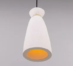 Suspension, Parva, blanc, laiton satiné, IP44, Ø14cm, H30cm - Mullan Lighting