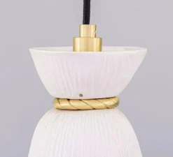 Suspension, Parva, blanc, laiton satiné, IP44, Ø14cm, H30cm - Mullan Lighting