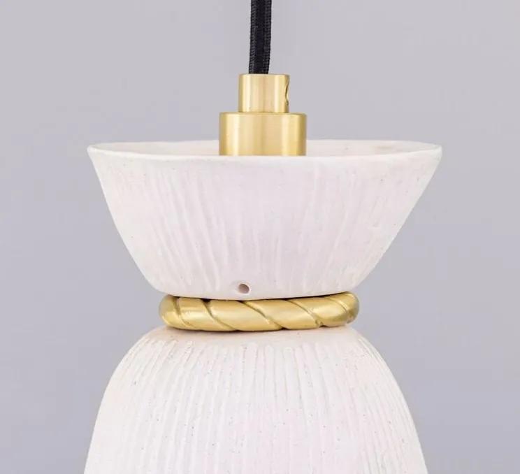 Suspension, Parva, blanc, laiton satiné, IP44, Ø14cm, H30cm - Mullan Lighting