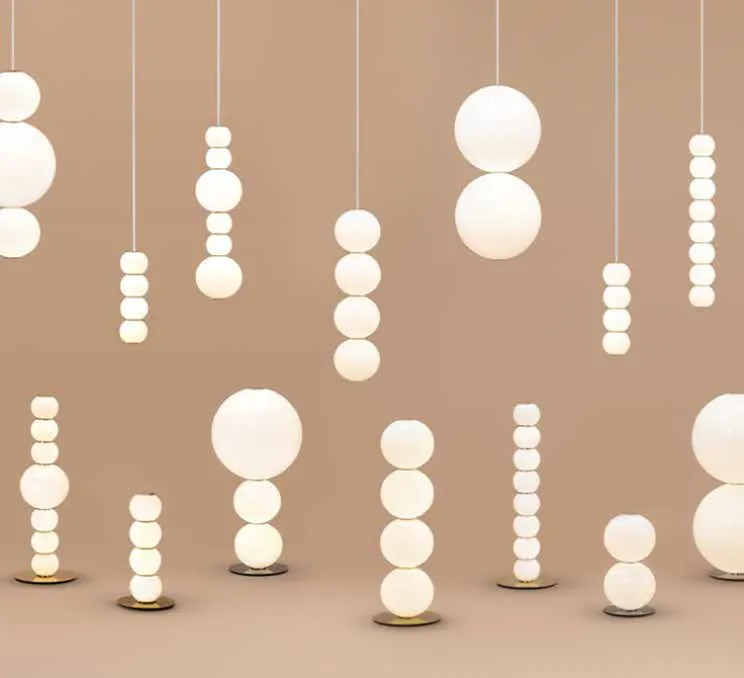 Suspension, Pearls 311-B, blanc, détails chrome, câble noir, LED, 2700K, 1200lm, Ø10cm, H34cm - Formagenda