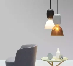 Suspension, Pineapple, Gris soie, verre tabac, Ø30cm, H150cm - MM Lampadari