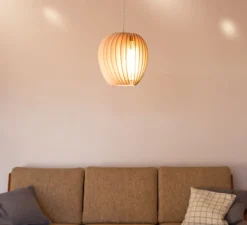 Suspension, Pirum, peuplier, câble blanc, H28cm, Ø25cm - SCHNEID