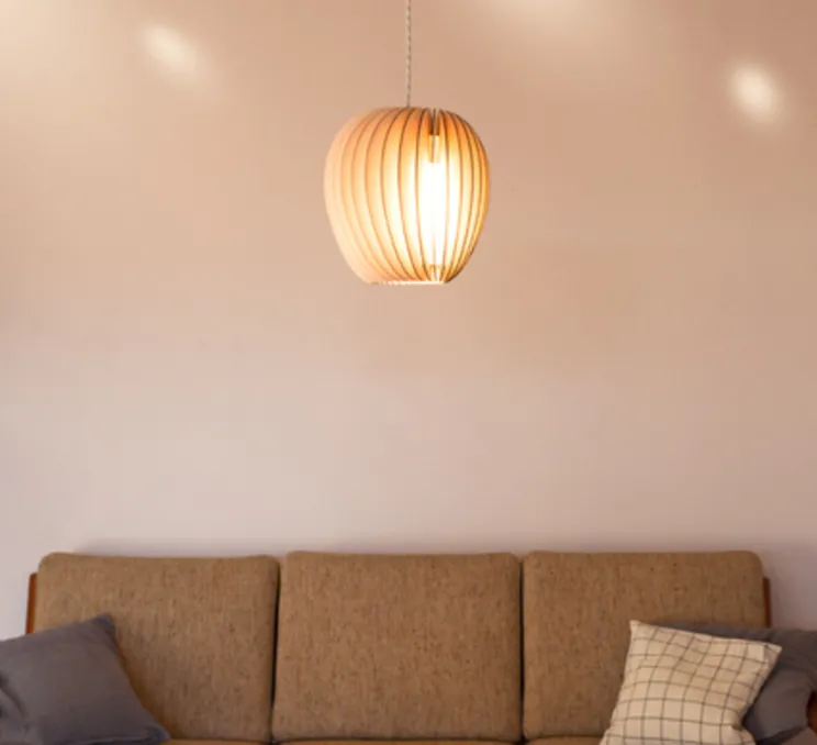 Suspension, Pirum, peuplier, câble blanc, H28cm, Ø25cm - SCHNEID