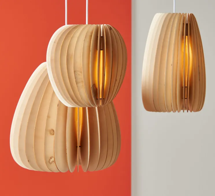 Suspension, Pirum, peuplier, câble blanc, H28cm, Ø25cm - SCHNEID