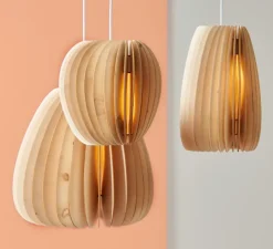 Suspension, Pirum, peuplier, câble blanc, H28cm, Ø25cm - SCHNEID