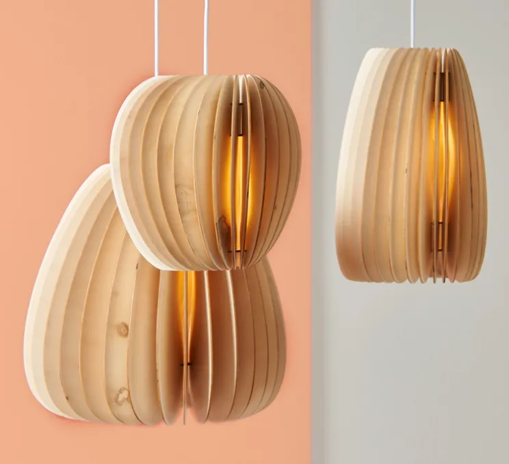 Suspension, Pirum, peuplier, câble blanc, H28cm, Ø25cm - SCHNEID