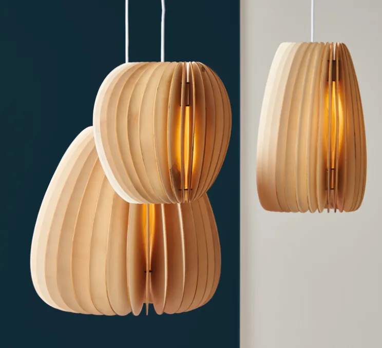 Suspension, Pirum, peuplier, câble blanc, H28cm, Ø25cm - SCHNEID