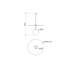 Suspension, Plat, verre ambre, laiton brossé, opalin, Ø18/47cm, H70cm - Contain