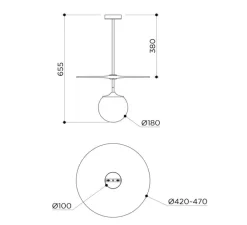 Suspension, Plat, vert, laiton vieilli brossé, verre vert transparent, globe brillant, Ø42cm, H65,5cm - Contain