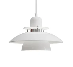 Suspension, Primus IV, blanc brillant et chrome, Ø28cm, H19,6cm - Belid