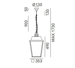 Suspension, Quadro 262.51.OT, laiton antique, verre transparent, IP43, L35,3cm, H49cm - Il Fanale
