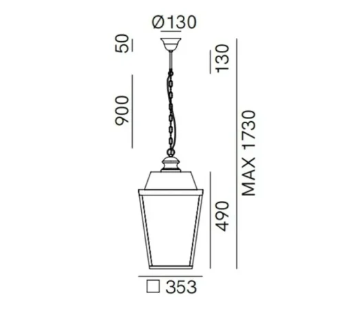 Suspension, Quadro 262.51.OT, laiton antique, verre transparent, IP43, L35,3cm, H49cm - Il Fanale