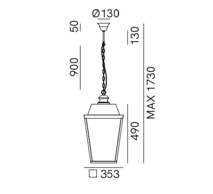 Suspension, Quadro 262.51.OT, laiton antique, verre transparent, IP43, L35,3cm, H49cm - Il Fanale