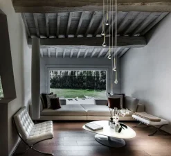 Suspension, Rain cluster 7 pièces avec rosace, chrome & or, LED, dim, 2700K, 1280 lm, Ø40cm, H100cm - Lodes