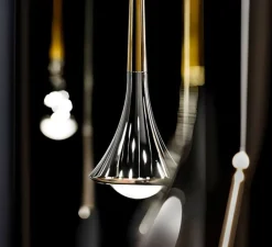 Suspension, Rain cluster 7 pièces avec rosace, chrome & or, LED, dim, 2700K, 1280 lm, Ø40cm, H100cm - Lodes