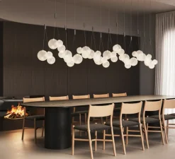 Suspension, Random sans rosace, chrome, blanc givré, LED, dim, 3000K, 480 lm, Ø29cm, H79,5cm - Lodes