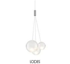Suspension, Random sans rosace, chrome, blanc givré, LED, dim, 3000K, 480 lm, Ø29cm, H79,5cm - Lodes