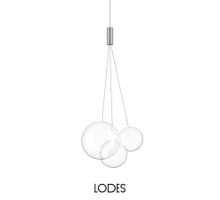 Suspension, Random Triple sans rosace, verre transparent, chrome, LED, dim, 3000K, 480 lm, Ø29cm, H79,5cm - Lodes