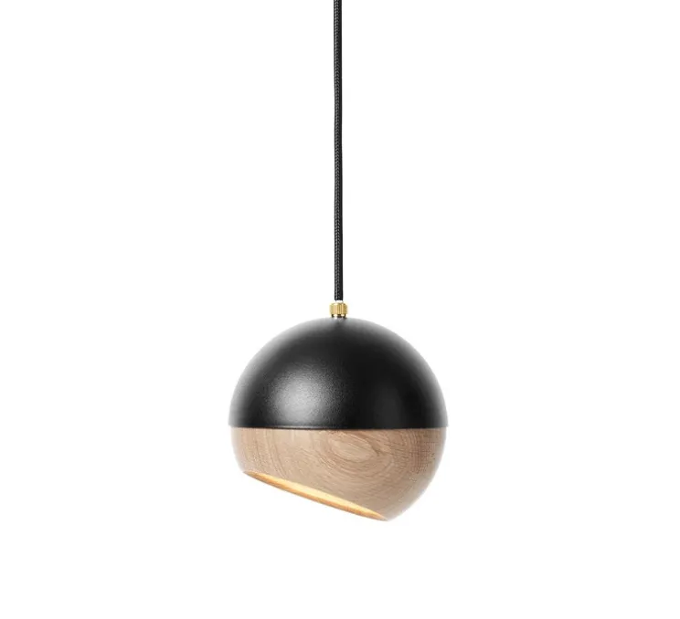 Suspension, Ray M, bois, chêne, métal, noir, Ø15,3cm, H15,3cm - Mater