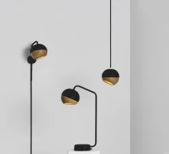 Suspension, Ray S, bois, chêne, métal, noir, Ø11,9cm, H11,9cm - Mater