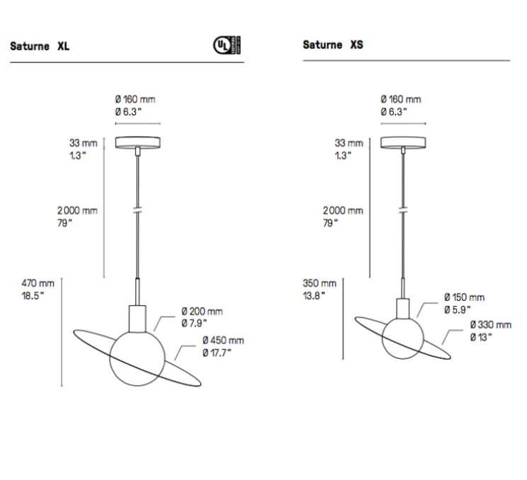 Suspension, Saturne XL, laiton satiné, LED, 1300lm, 2700k, Ø45cm, H47cm - CVL