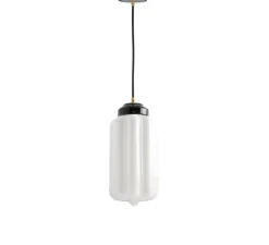 Suspension, Schoolhouse, art deco, noir, opalin, Ø16cm, H36cm - Zangra