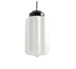 Suspension, Schoolhouse, art deco, noir, opalin, Ø16cm, H36cm - Zangra