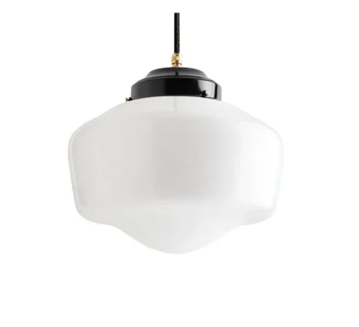 Suspension, Schoolhouse, art deco, noir, opalin, Ø25,5cm, H19cm - Zangra